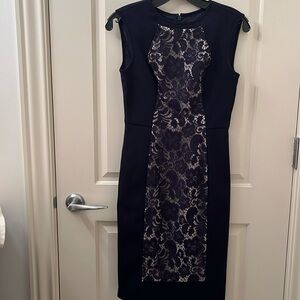 SAKS FIFTH AVENUE. Navy lace sleeveless dress. Size 0. Like new condition